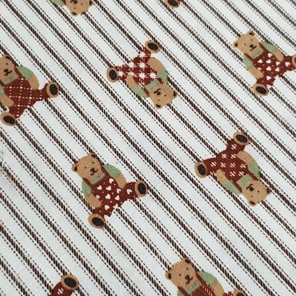 Vintage Teddy Bear Striped Fabric 21" X 18.5" Brown Green Burgundy - Picture 1 of 4